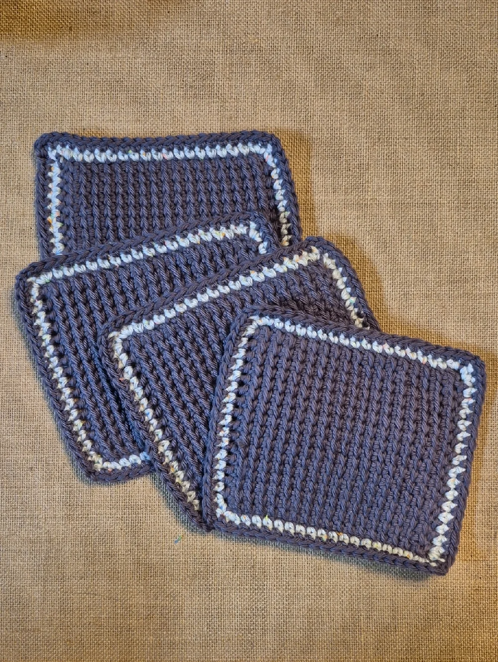 Set Of Four Handmade Mug Rug | Crochet Coaster 100% Cotton • Approx 5"x6" - Picture 3 of 9